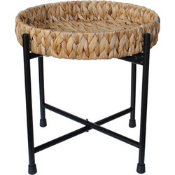Plastona Βοηθητικό Τραπεζάκι Σαλονιού Στρογγυλό Rattan με Μεταλλική Βάση Φ38xΥ38cm 00.06.68589