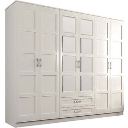 Hanah Home Εξάφυλλη Ντουλάπα Ρούχων με Καθρέπτη White Wash 210x52x184cm 167RAB1179