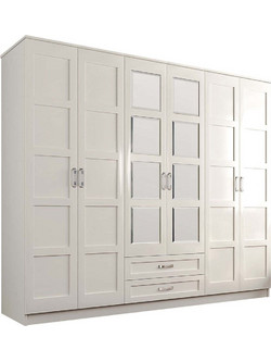 Hanah Home Εξάφυλλη Ντουλάπα Ρούχων με Καθρέπτη White Wash 210x52x184cm 167RAB1179