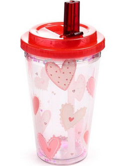 Puckator Ποτήρι Νερού Πλαστικό με Καλαμάκι Amore Hearts Cup Διαφανές Ροζ 500ml 5056848201906