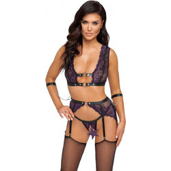 Cottelli Σετ Sexy Εσώρουχα Αυτοκινήτου See Through με Δαντέλα & Ζαρτιέρες Μωβ 4024144279388