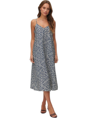 Vero Moda Josie Midi Καλοκαιρινό Καθημερινό Φόρεμα Εκρού Navy Μπλε 10303398