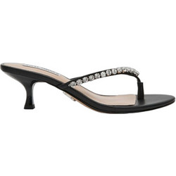 Steve Madden Γυναικεία Πέδιλα Δερμάτινα Μαύρα με Λεπτό Χαμηλό Τακούνι και Στρας 11005444