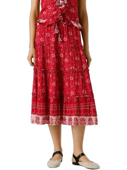 Pepe Jeans Candela Μίντι Φούστα Υφασμάτινη Ψηλόμεση Πλισέ Κόκκινη PL9011912