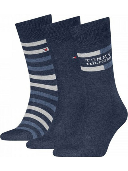 Tommy Hilfiger Βαμβακερές Ανδρικές Κάλτσες Ψηλές με Σχέδια Navy Μπλε 3Pack 701235376-2090