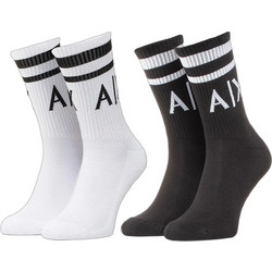 Armani Exchange Ανδρικές Κάλτσες Ψηλές με Σχέδια Λευκές Μαύρες 2Pack 953030-CC650-00121