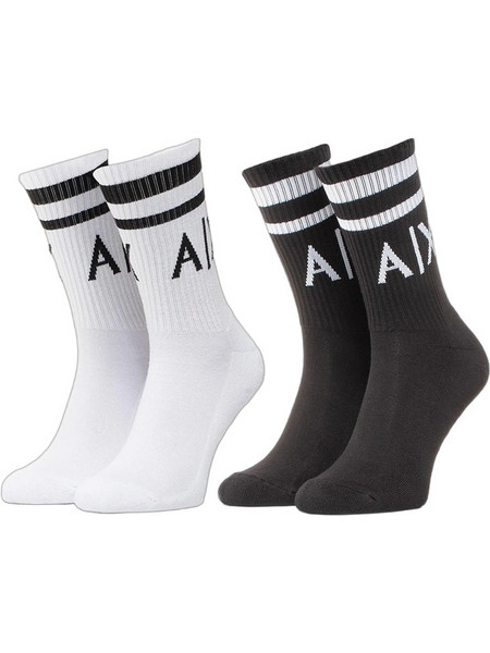 Armani Exchange Ανδρικές Κάλτσες Ψηλές με Σχέδια Λευκές Μαύρες 2Pack 953030-CC650-00121
