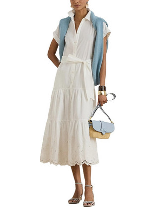 Lauren Ralph Lauren Midi Καλοκαιρινό Καθημερινό Φόρεμα Σεμιζιέ Λευκό 200970821002