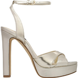 Nine West WILDA3 Γυναικεία Πέδιλα Δερμάτινα Χρυσά με Χοντρό Ψηλό Τακούνι και Φιάπα 71-710