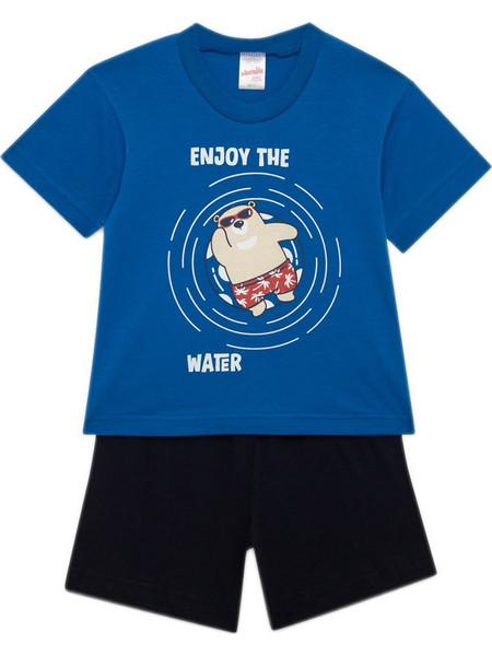 Minerva Παιδική Πιτζάμα Βαμβακερή Καλοκαιρινή Royal Blue Μαύρη 90-62528-314