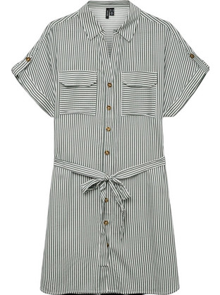 Vero Moda Mini Καλοκαιρινό Καθημερινό Φόρεμα Σεμιζιέ Μεταξωτό Πράσινο Λευκό 10325828