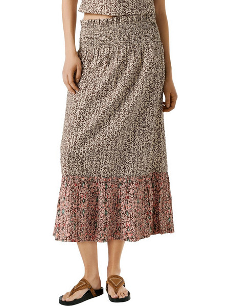 Pepe Jeans Μίντι Φούστα Υφασμάτινη Ψηλόμεση Μπεζ PL9011906-880