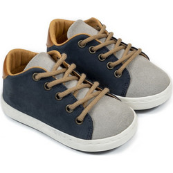 Babywalker Βαπτιστικά Sneakers για Αγόρι Δερμάτινα Ανατομικά Μπλε Γκρι BW4204