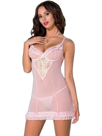 Avanua Sisi Sexy Babydoll See Through με Δαντέλα Ροζ 5901721606432