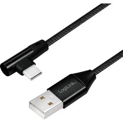 LogiLink CU0137 Braided Angle 90° USB-A to USB-C 0.3m Black