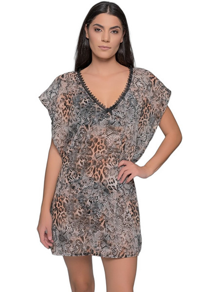 Milena By Paris Γυναικείο Καφτάνι Παραλίας Κοντό Καφέ 40331