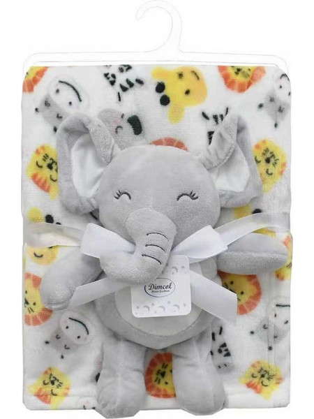 Dimcol Elephant 23 Κουβέρτα Αγκαλιάς Fleece με Λούτρινο 75x100 Λευκή