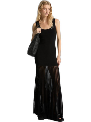 Michael Kors Maxi Καλοκαιρινό Βραδινό Φόρεμα Μεταξωτό Μαύρο MF482LFBFD-001