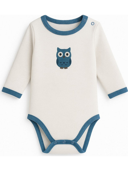Lullaby Planet Owl Φορμάκι Εσώρουχο Μακρυμάνικo για Αγόρι Μπεζ Πετρόλ 802-0770