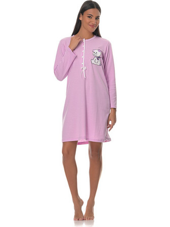 PNN Nightwear Teddy Bear Νυχτικό Εγκυμοσύνης Βαμβακερό Χειμωνιάτικο Λιλά 1251-0357