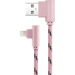 Awei CL-92 Braided Angle 90° USB-A to Lightning Cable 2m Golden Pink