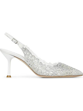 Loriblu Γόβες Slingback Δερμάτινες με Τακούνι Στιλέτο με Στρας Λευκές 3EL8SB8812311