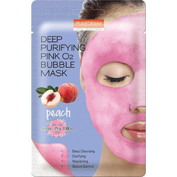 Purederm Deep Purifying Pink O2 Bubble Peach Sheet Μάσκα Προσώπου για Ενυδάτωση με Χαβιάρι 20gr