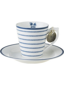 Laura Ashley Blueprint Candy Stripe Φλιτζάνι Espresso Πορσελάνης Λευκό Μπλε 90ml 178692