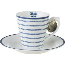 Laura Ashley Blueprint Candy Stripe Φλιτζάνι Espresso Πορσελάνης Λευκό Μπλε 90ml 178692