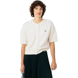 Lacoste Γυναικεία Ζακέτα Πλεκτή Μακριά με Κουμπιά Εκρού 3AF8244