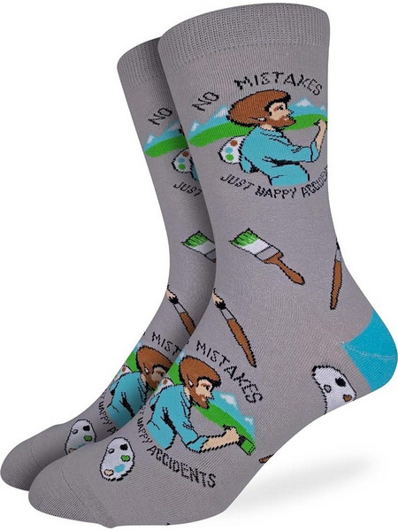 Good Luck Sock Big & Tall Bob Ross Happy Accident Ανδρικές Κάλτσες Ψηλές με Σχέδια Γκρι GLS-2147