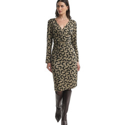Fibes Fashion Mini Καθημερινό Φόρεμα Κρουαζέ Πλεκτό Μπεζ 05-9730N
