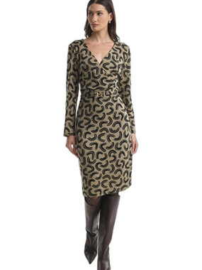 Fibes Fashion Mini Καθημερινό Φόρεμα Κρουαζέ Πλεκτό Μπεζ 05-9730N
