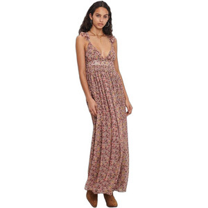 Ba & Sh Maxi Καλοκαιρινό Βραδινό Φόρεμα Floral Μεταξωτό Μπεζ 1E22MADI