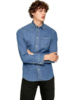 Pepe Jeans Ανδρικό Πουκάμισο Βαμβακερό Μακρυμάνικο Κανονική Γραμμή Μπλε PM303097GC4-000