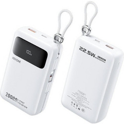 Wekome AS-170 Power Bank 20000mAh 22.5W με Ενσωματωμένα Καλώδια USB-C & Lightning White