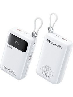 Wekome AS-170 Power Bank 20000mAh 22.5W με Ενσωματωμένα Καλώδια USB-C & Lightning White