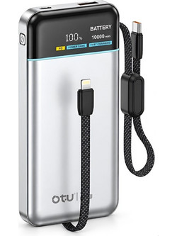 Otu PB-108 Power Bank 10000mAh 22.5W με Ενσωματωμένα Καλώδια USB-C & Lightning Silver