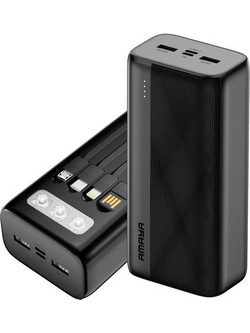 Amaya APB-P310 Power Bank 30000mAh 12W με Ενσωματωμένα Καλώδια USB-C Lightning & micro USB Black