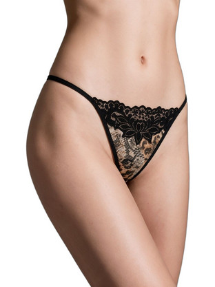 Milena By Paris Γυναικείο Sexy String με Δαντέλα Μαύρο Καφέ 60114