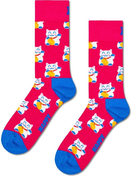 Happy Socks Lucky Neko Ανδρικές Κάλτσες Ψηλές με Σχέδια Κόκκινες P006157