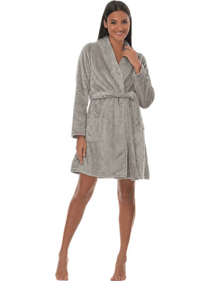 PNN Nightwear Γυναικεία Ρόμπα Χειμωνιάτικη Fleece Γκρι 1273-0026