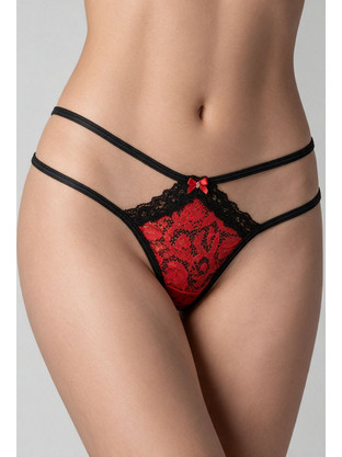 Milena By Paris Γυναικείο Sexy String με Δαντέλα Μαύρο Κόκκινο 6995