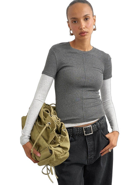 Topshop Belia Γυναικείο Καλοκαιρινό Crop Top Ριπ Ανθρακί 31002206