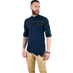 Stefan Ανδρικό Πουκάμισο Βαμβακερό Μακρυμάνικο Slim Fit Navy Μπλε 9013-S/S20