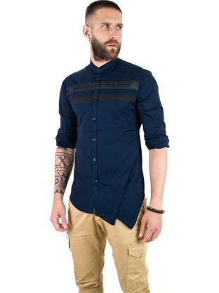 Stefan Ανδρικό Πουκάμισο Βαμβακερό Μακρυμάνικο Slim Fit Navy Μπλε 9013-S/S20