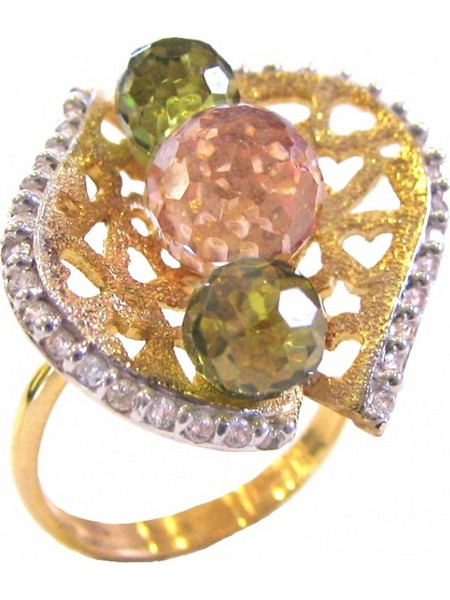 Δαχτυλίδι Χρυσό Κ14 πλέγμα με citrine & emerald