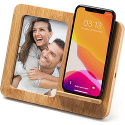 Ασύρματος φορτιστής 10W bamboo με κορνίζα φωτογραφίας 10x15εκ