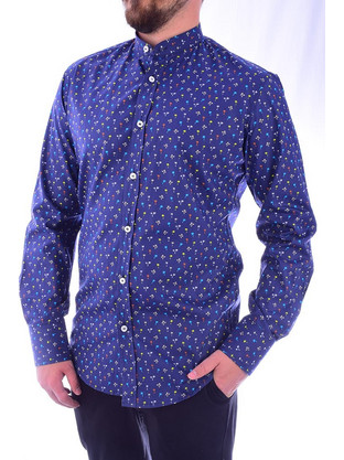 Stefan Ανδρικό Πουκάμισο Βαμβακερό Μακρυμάνικο Slim Fit με Mao Γιακά Μπλε 9034-S/S20