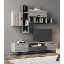 Pol37 Σύνθεση τοίχου 210x44,5x200εκ. Σταχτί Συναρμολογημένη